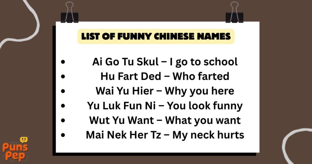 List Of Funny Chinese Names